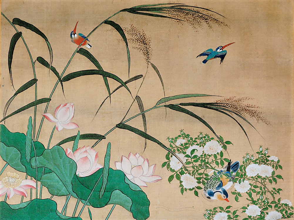 Seidenbild mit Vögel und Blumen (Detail), China, Ming-Dynastie, 16. Jahrhundert, Seide, auf Leinen montiert, 160 x 104,5 cm, Innsbruck, Schloss Ambras, Kunst- und Wunderkammer, KK 8913. Bildrecht: © KHM-Museumsverband.